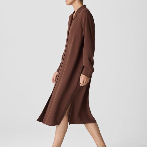 Eileen Fisher Silk Georgette Crepe Notch Collar Shirtdress Clove Color Size PS - Picture 5 of 8